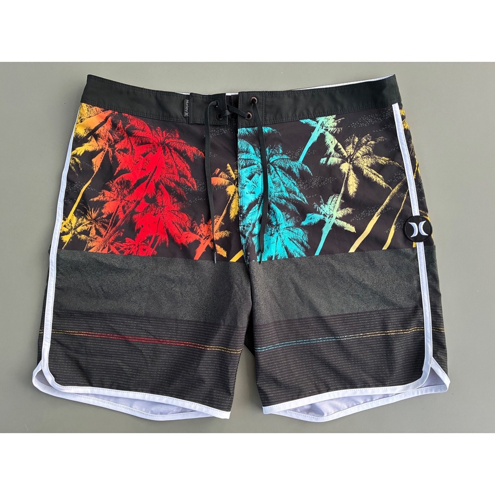 Hurley Phantom King Palm Board Shorts Mens 34 Black Tropical Swim Trunks